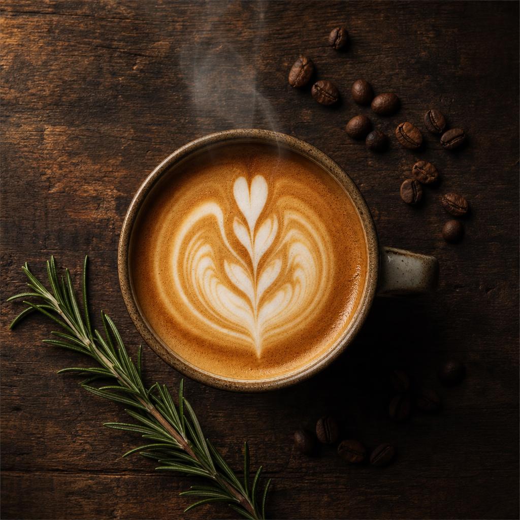 A warm latte with delicate leaf-shaped foam art
